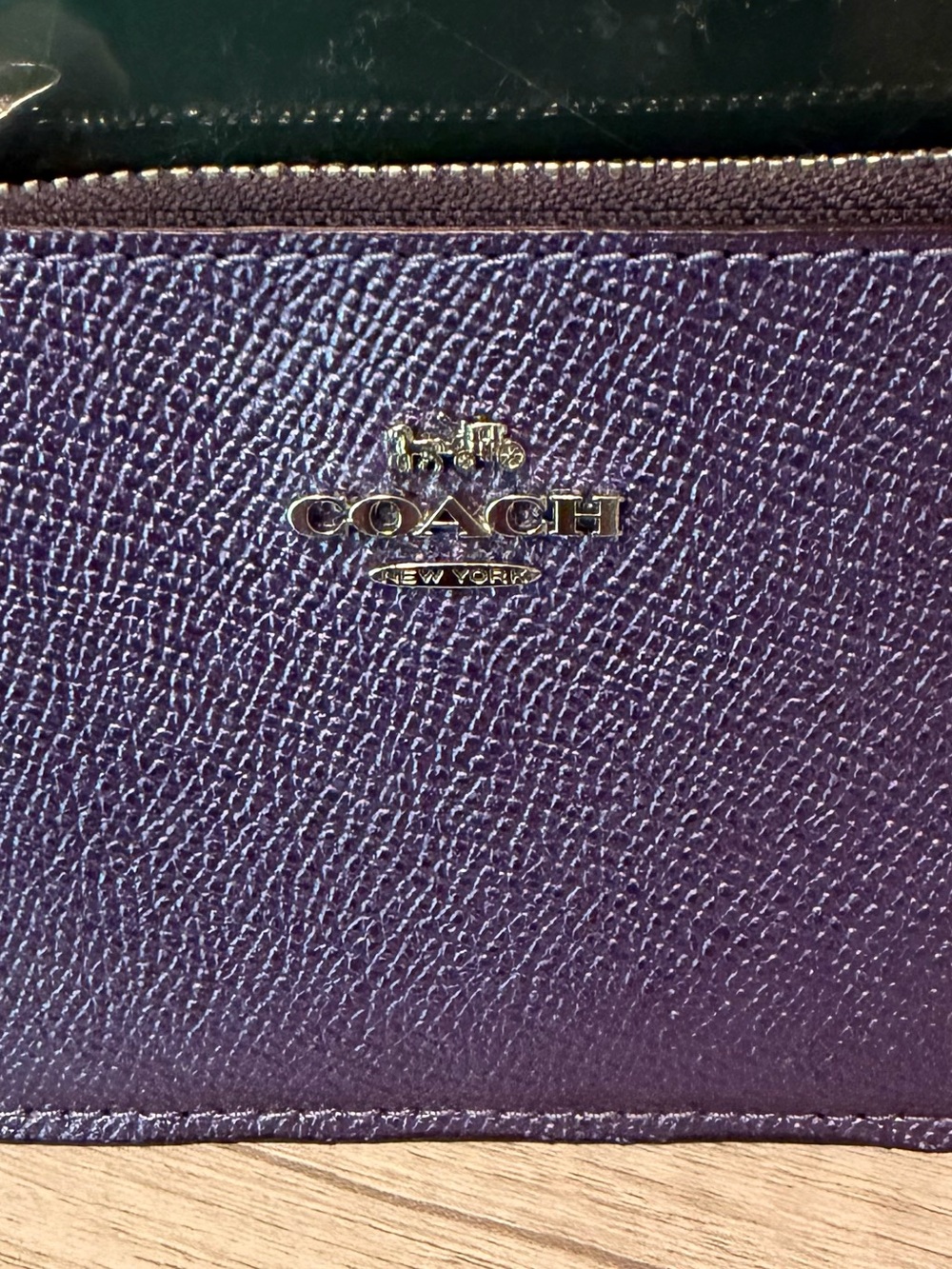 Coach Purple Pebbled Leather Mini Wallet Cardholder with Silver Logo